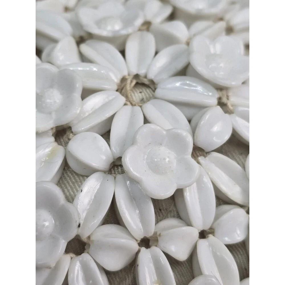 Lady Ellen Vintage White Beaded Purse Handbag White Flower Beads Round Bag Read
